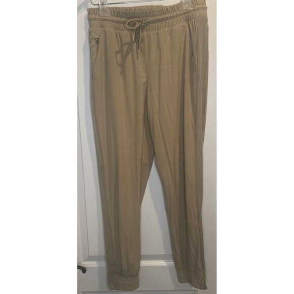 Athleta Women’s BROOKLYN TEXTURED JOGGER WINDOWPANE TAUPE Sz 4 Stretch Pockets - Picture 1 of 13
